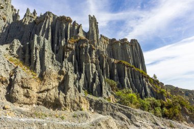 Putangirua Pinnacles 'ın dikenli kayalıkları. Yeni Zelanda, Kuzey Adası