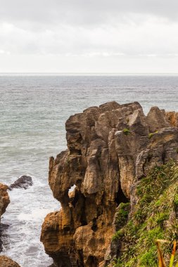 Kayalık kıyı. Krep Kayaları. Paparoa Ulusal Parkı, Güney Adası, Yeni Zelanda