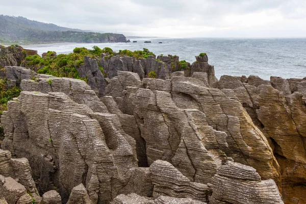 Montones Panqueques Piedra Orilla Isla Sur Nueva Zelanda — Foto de Stock