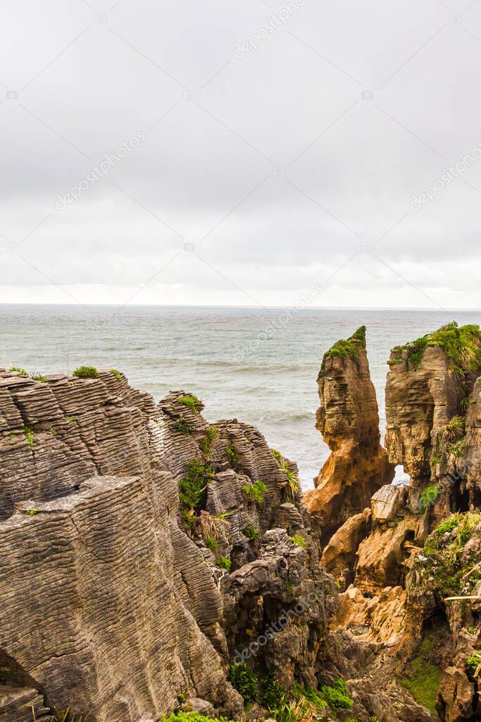 Stone giants of South Island. Pancake Rocks. Paparoa national park, New Zealand