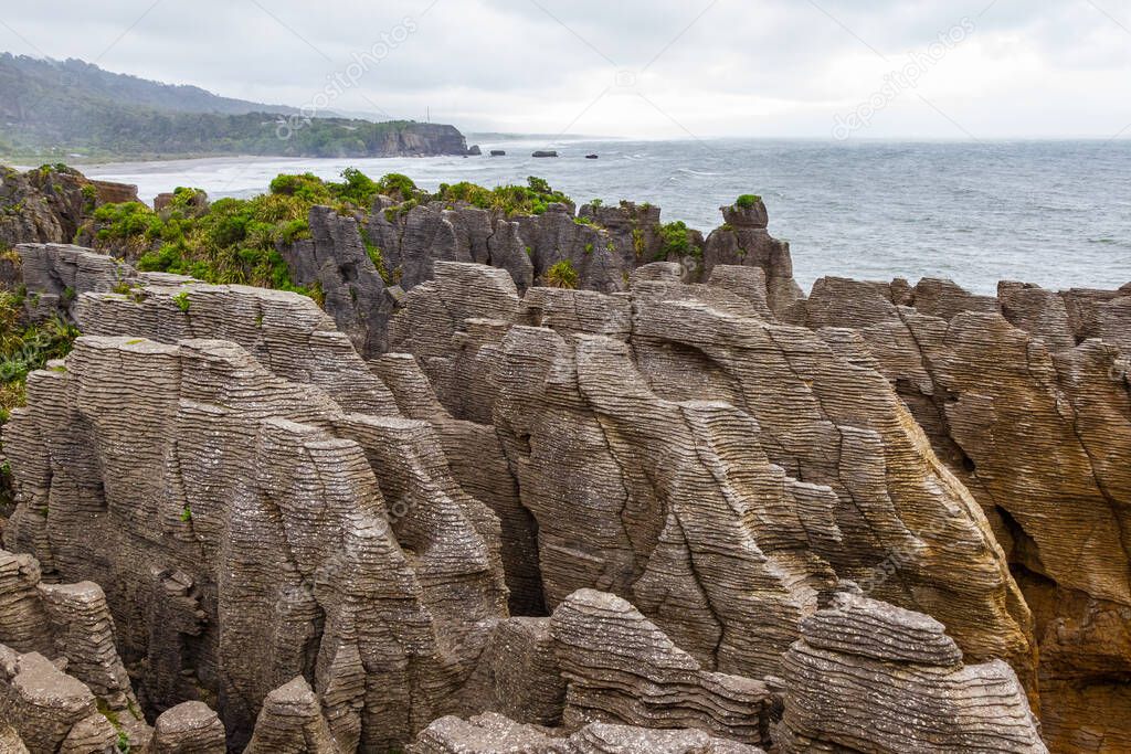 Pancake Rocks. Stone grotto. Paparoa national park, South Island, New Zealand