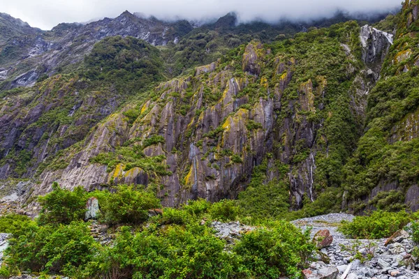 Stenen Ijs Groen Berg Franz Joseph Gletsjer South Island Nieuw — Stockfoto