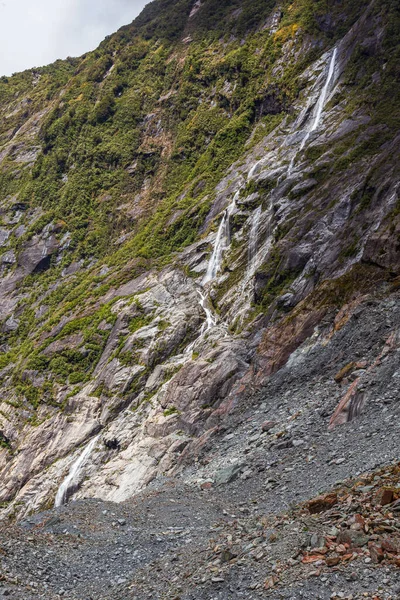 Piedras Cascada Pequeña Glaciar Franz Joseph Isla Sur Nueva Zelanda — Foto de Stock