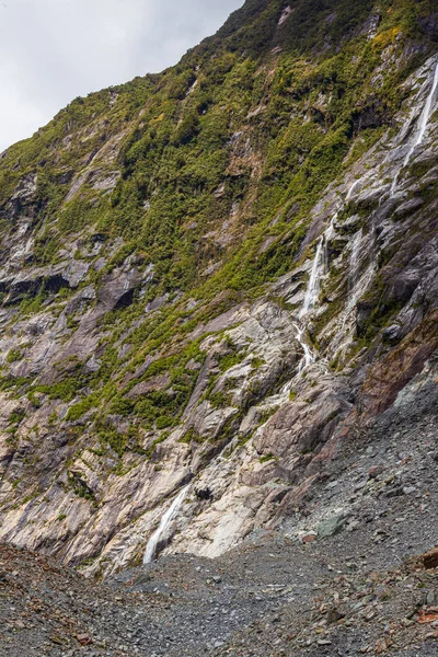 Pedras Gelo Pequena Cachoeira Glaciar Franz Joseph South Island Nova — Fotografia de Stock