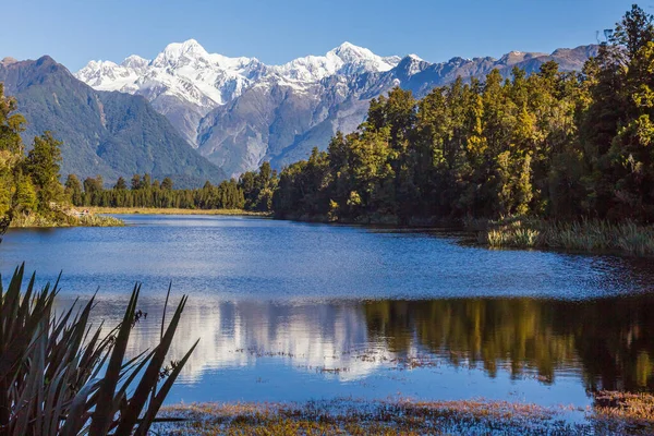 Mount Cook Und Mount Tasman Porträt See Südalpen Südinsel Neuseeland — Stockfoto