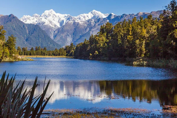 Alpes Sul Lago Matheson Lago Espelho Monte Cook Monte Tasman — Fotografia de Stock