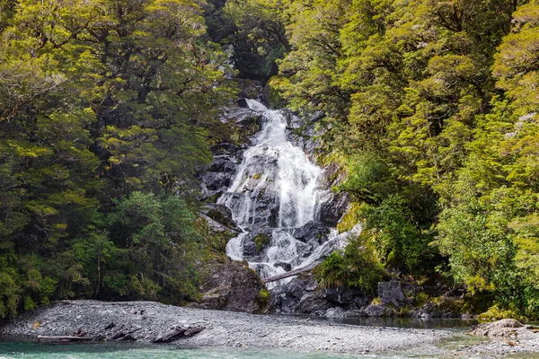 Vues Nouvelle Zélande Petite Cascade Milieu Verdure Île Sud — Photo