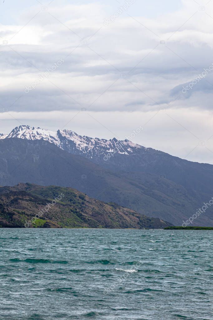 Landscapes of Wanaka lake. Snow and water. South Island, New Zealand
