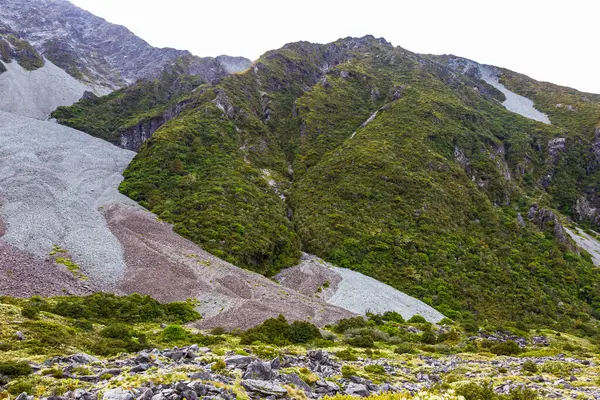 Gletsjervoetafdrukken Een Dal Tussen Meren Zuidelijke Alpen Trek Tussen Hooker — Stockfoto