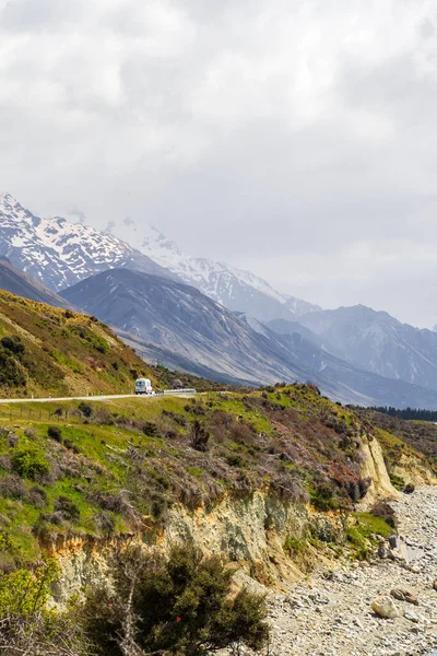 Estrada Nos Alpes Sul Longo Costa Lago Pukaki Lago South — Fotografia de Stock