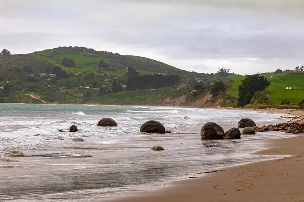 Paisagens Costa Pacífico Nova Zelândia Pedras Moeraki Nova Zelândia — Fotografia de Stock