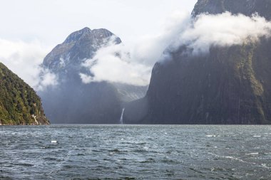 Fiordland Ulusal Parkı 'nda yağmurlu bir gün. Yeni Zelanda