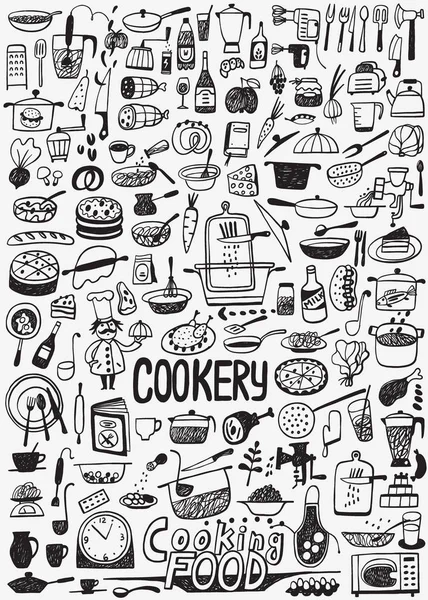 Μαγείρεμα των τροφίμων doodles — Διανυσματικό Αρχείο