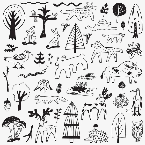 Forest animals doodles — Stock Vector