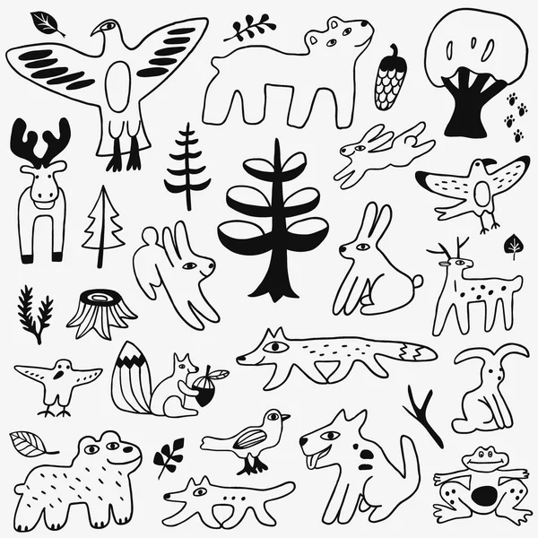 Animals doodles set — Stock Vector
