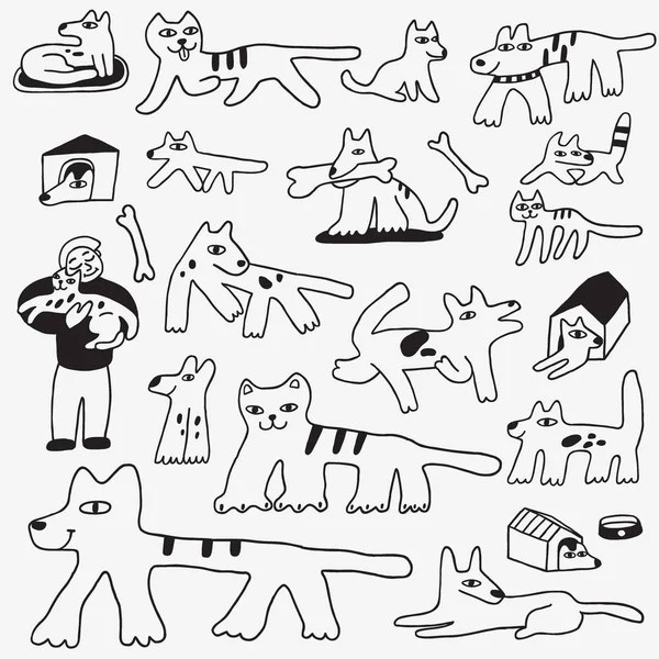 Собаки и кошки каракули — стоковый вектор