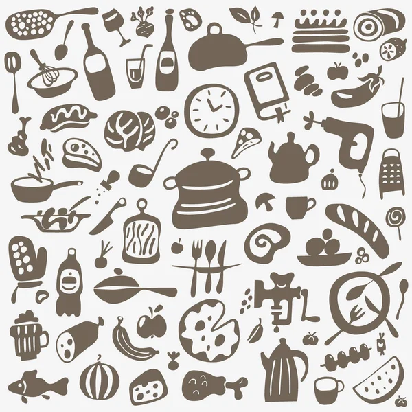 Kitchen tools , food - doodles set — Stock Vector