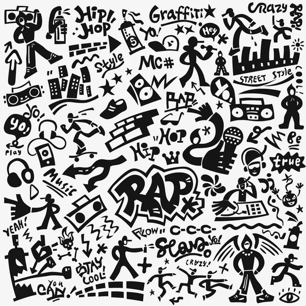 Música rap, hip hop cultura icono conjunto — Vector de stock
