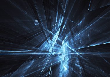 Arka plan teknolojik - bilgisayar üzerinde oluşturulan görüntü. Fractal sanat: ışık efektleri ile cam bir boşluk. Yüksek teknoloji veya sanal gerçeklik kavramı.