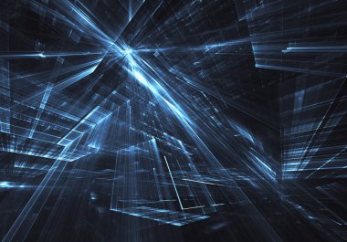 Arka plan teknolojik - bilgisayar üzerinde oluşturulan görüntü. Fractal sanat: ışık efektleri ile cam bir boşluk. Yüksek teknoloji veya sanal gerçeklik kavramı.