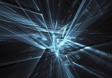 Arka plan teknolojik - bilgisayar üzerinde oluşturulan görüntü. Fractal sanat: ışık efektleri ile cam bir boşluk. Yüksek teknoloji veya sanal gerçeklik kavramı.