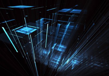 Yaratıcılık ve tasarım projelerinde kullanım için fraktal arkaplan. Teknolojik fraktal. Soyut 3d illüstrasyon