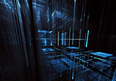 Yaratıcılık ve tasarım projelerinde kullanım için fraktal arkaplan. Teknolojik fraktal. Soyut 3d illüstrasyon