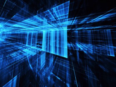 Bilgisayar soyut tehnoloji 3D illüstrasyon üretti. Üç boyutlu üç boyutlu fraktal, doku