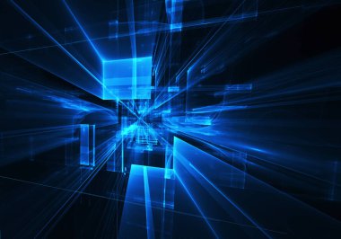 Bilgisayar soyut tehnoloji 3D illüstrasyon üretti. Üç boyutlu üç boyutlu fraktal, doku