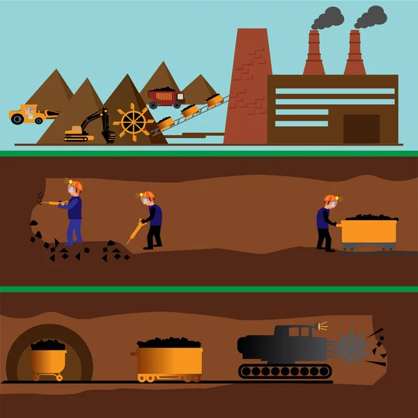Banners de la industria del carbón — Archivo Imágenes Vectoriales