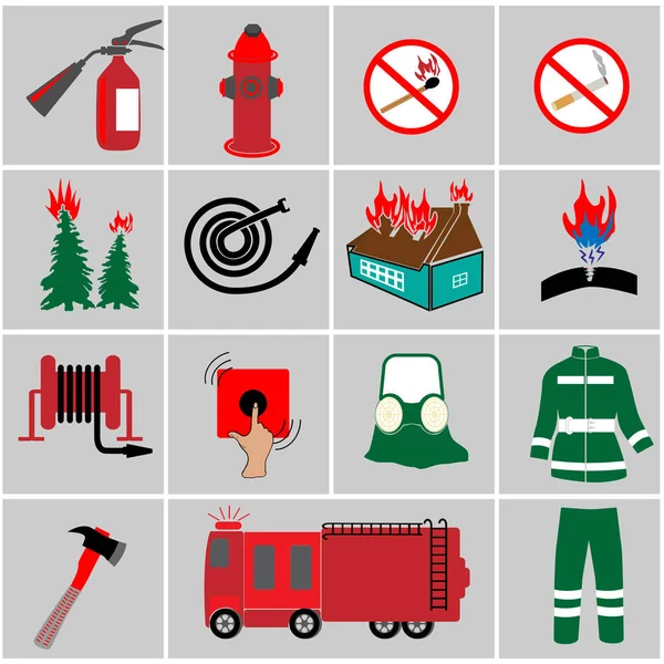 Iconos de lucha contra incendios — Archivo Imágenes Vectoriales