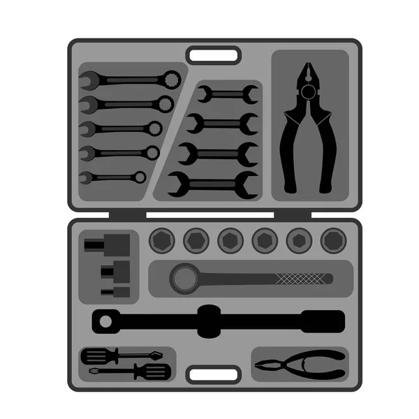 Ensemble d'outils dans une valise — Image vectorielle