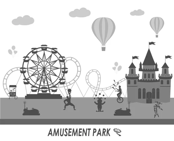 Parque de atracciones y castillo de cuento de hadas — Vector de stock