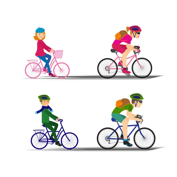 Conjunto de personas en bicicletas — Vector de stock