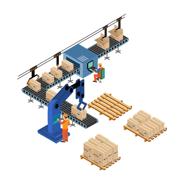 Automatisierte Fabrik-Montagelinie — Stockvektor