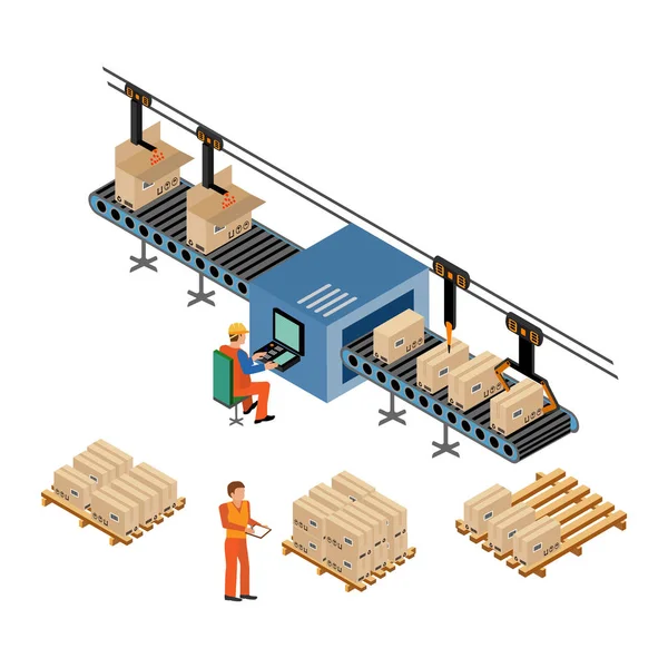 Geautomatiseerde fabriek assemblagelijn — Stockvector