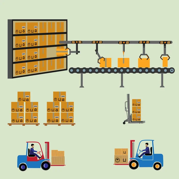 Línea de montaje de fábrica automatizada — Archivo Imágenes Vectoriales