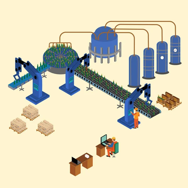 Línea de montaje de fábrica automatizada — Archivo Imágenes Vectoriales