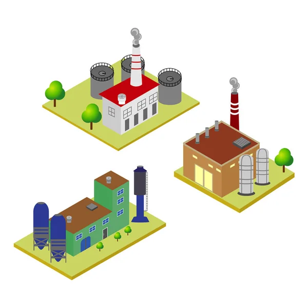 Iconos y composiciones de edificios industriales — Vector de stock