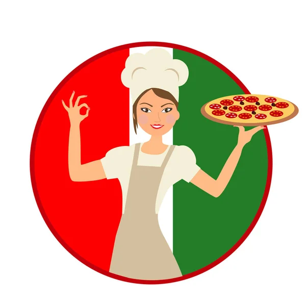 Koch steht mit Pizza da — Stockvektor