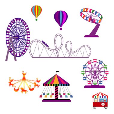 icons of different attractions in amusement park clipart