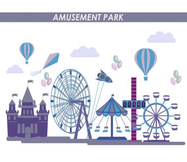 Düz renkli vektör tarzı eğlence parkı