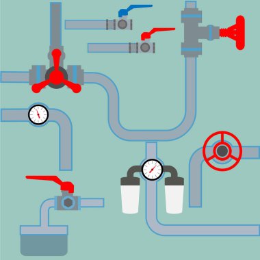 Detaylı inşaat parçalar topluluğu: Borular, bağlantı parçaları, kapı Vana, musluk, filtres