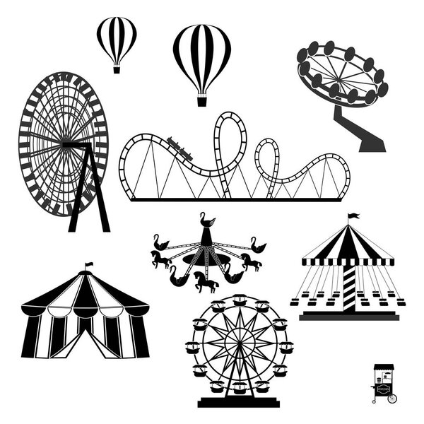 icons of different attractions in amusement park