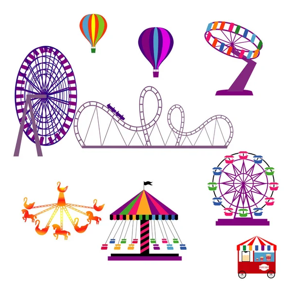 Iconos Diferentes Atracciones Parque Atracciones — Vector de stock