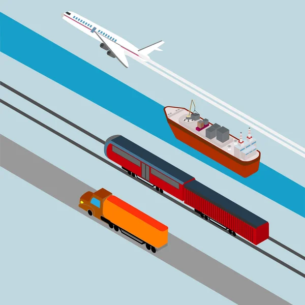 Ensemble Icônes Transport Aérien Camionnage Marchandises Transport Ferroviaire Maritime — Image vectorielle