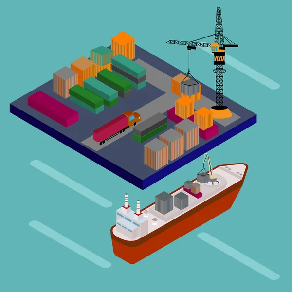 Navi Con Container Ormeggiati Porto — Vettoriale Stock