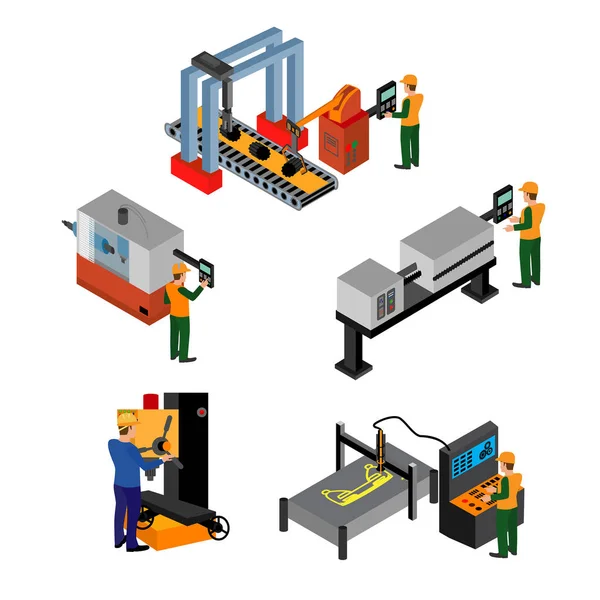 Mechanical Equipment Metal Processing Machines Operator Characters — Stock Vector