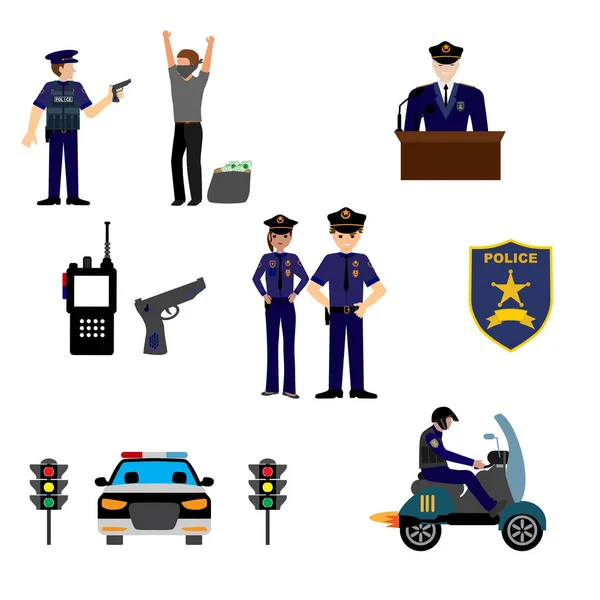 Set di icone criminali e di polizia — Vettoriale Stock