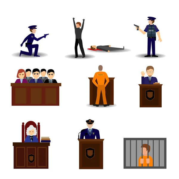 Иконы полиции, права и правосудия — стоковый вектор
